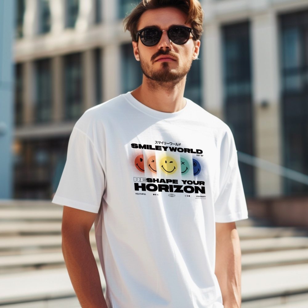 T-shirt homme Smiley World avec un design de Smiley World Reshape Your Horizon noir