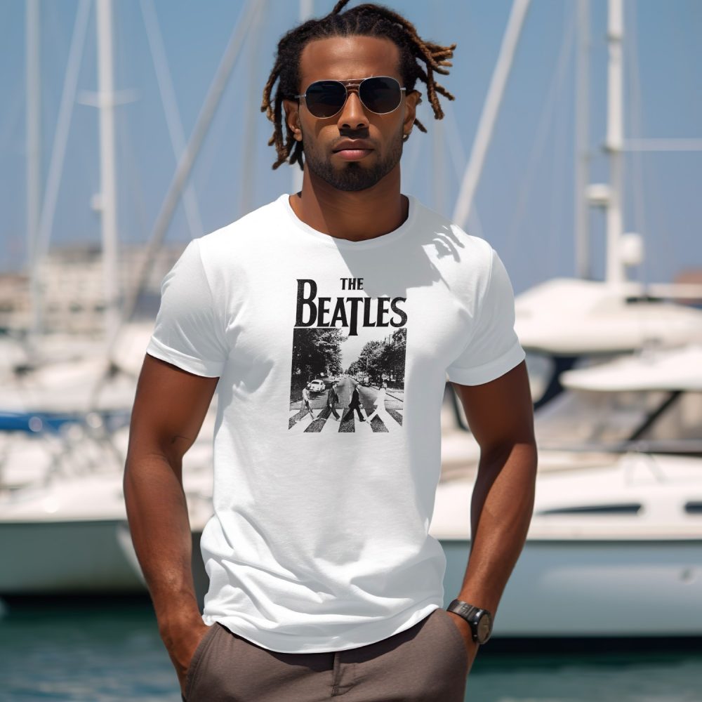 T-shirt Homme The Beatles avec un design de The Beatles Crossing Road noir