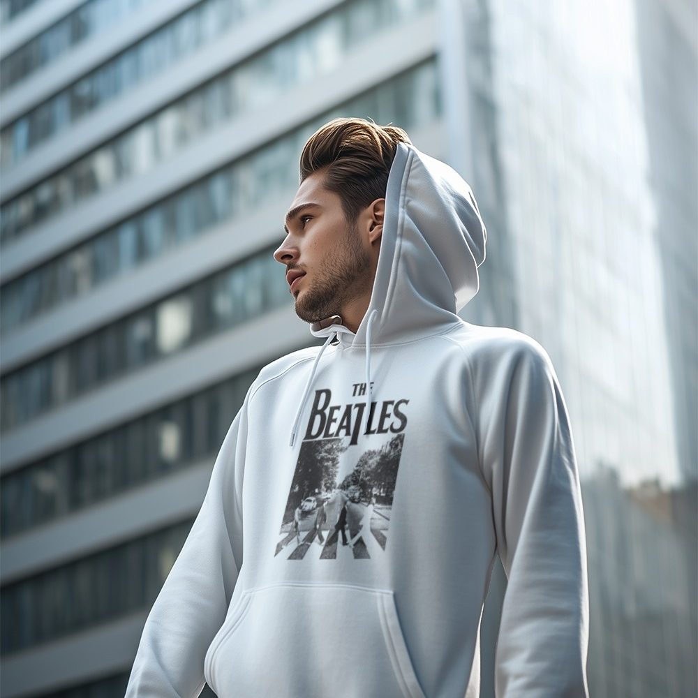 Sweat-shirt à capuche Homme The Beatles avec un design de The Beatles Crossing Road noir