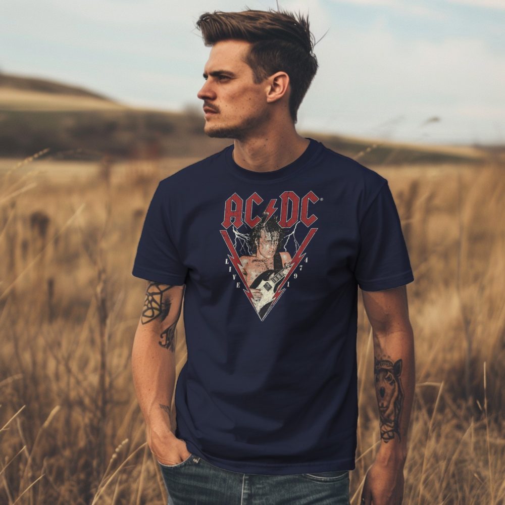 T-shirt homme ACDC avec un design de ACDC Live 1974 blanc