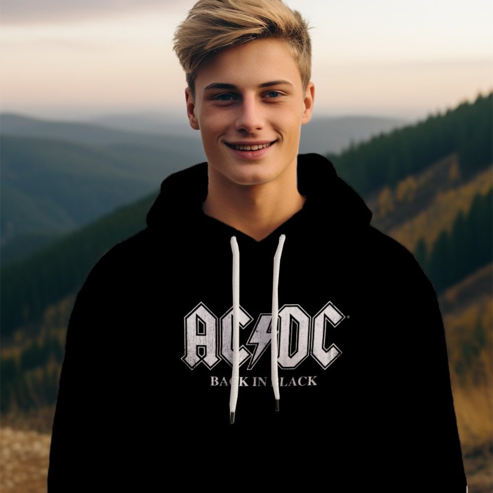 Sweat-shirt à capuche Homme ACDC avec un design de ACDC Back in Black blanc