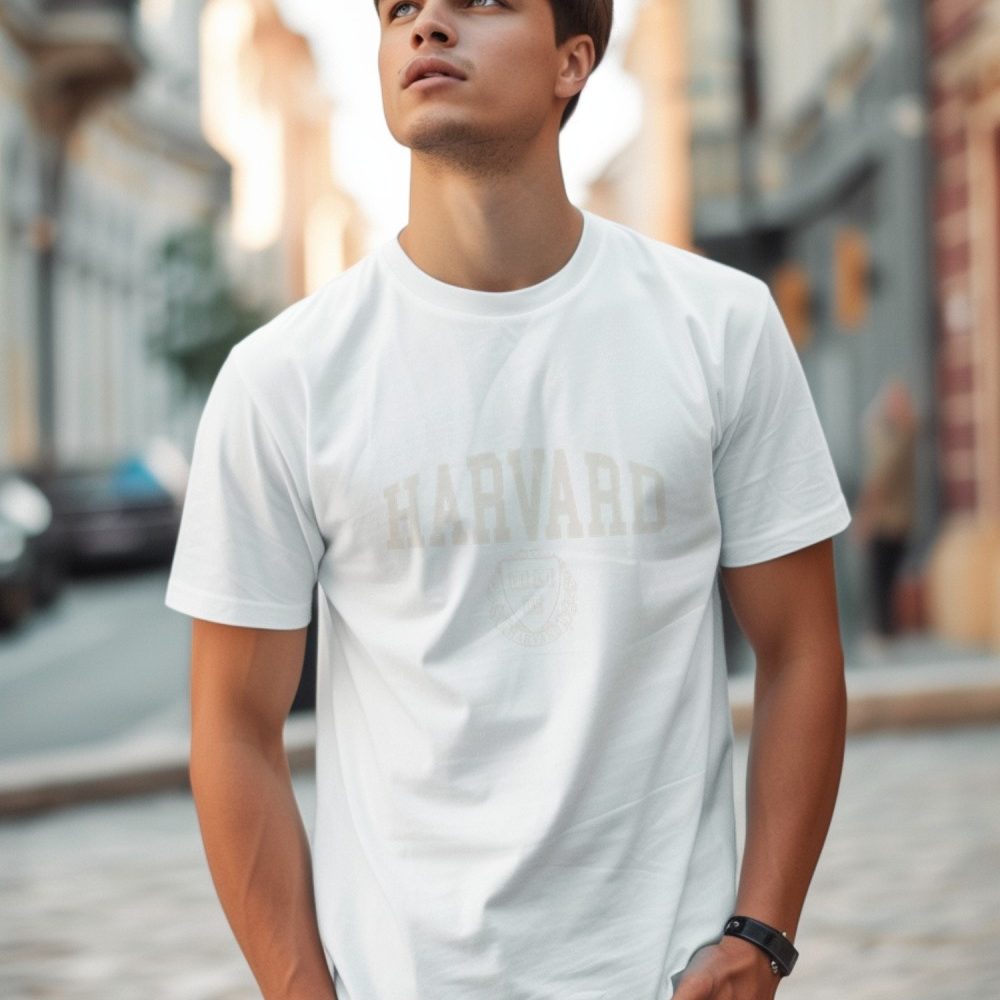 T-shirt Homme Harvard avec un design de Harvard Écusson crème