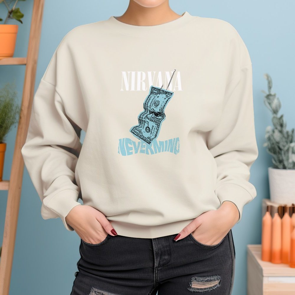 Sweat oversize coton bio Femme Nirvana avec un design de Nirvana Nevermind blanc
