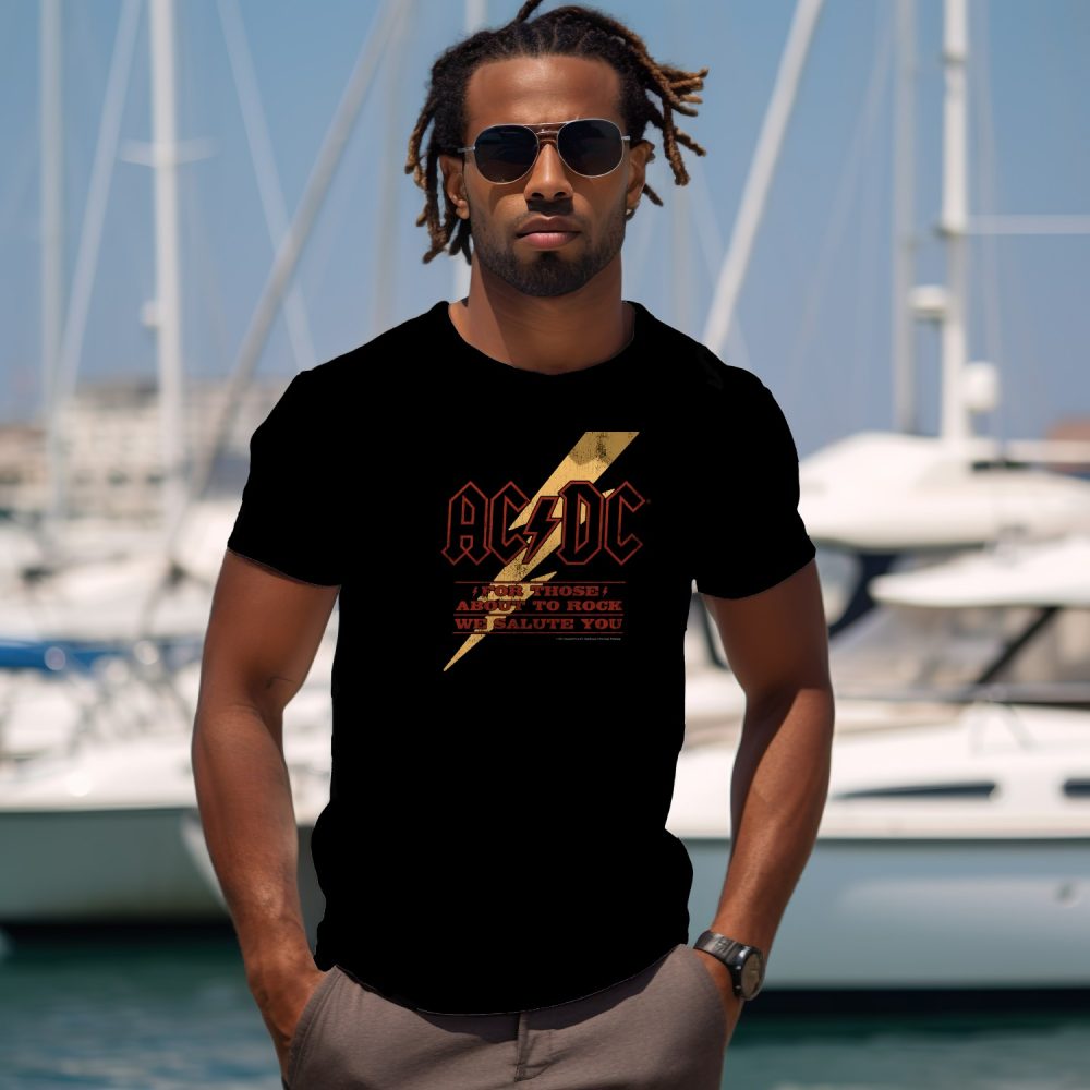 T-shirt Homme ACDC avec un design de ACDC For those About To Rock jaune