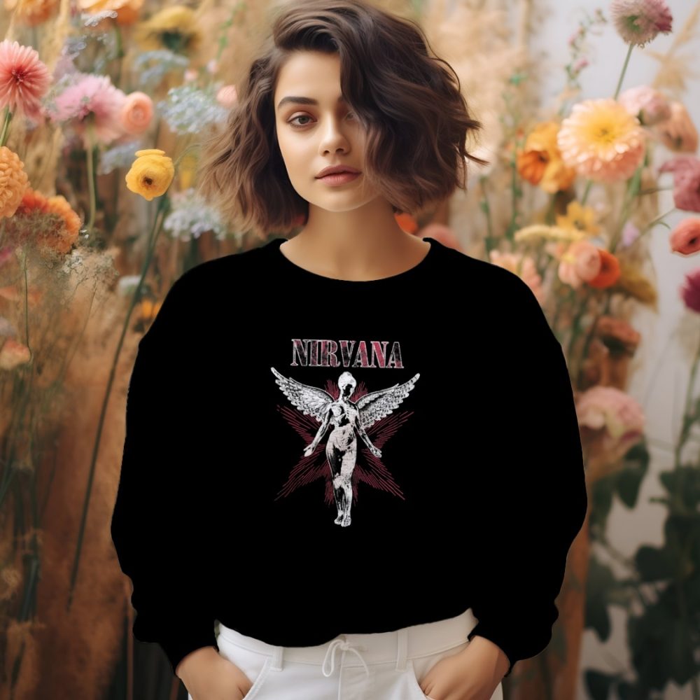 Sweat oversize coton bio Femme Nirvana avec un design de Nirvana In Utero blanc