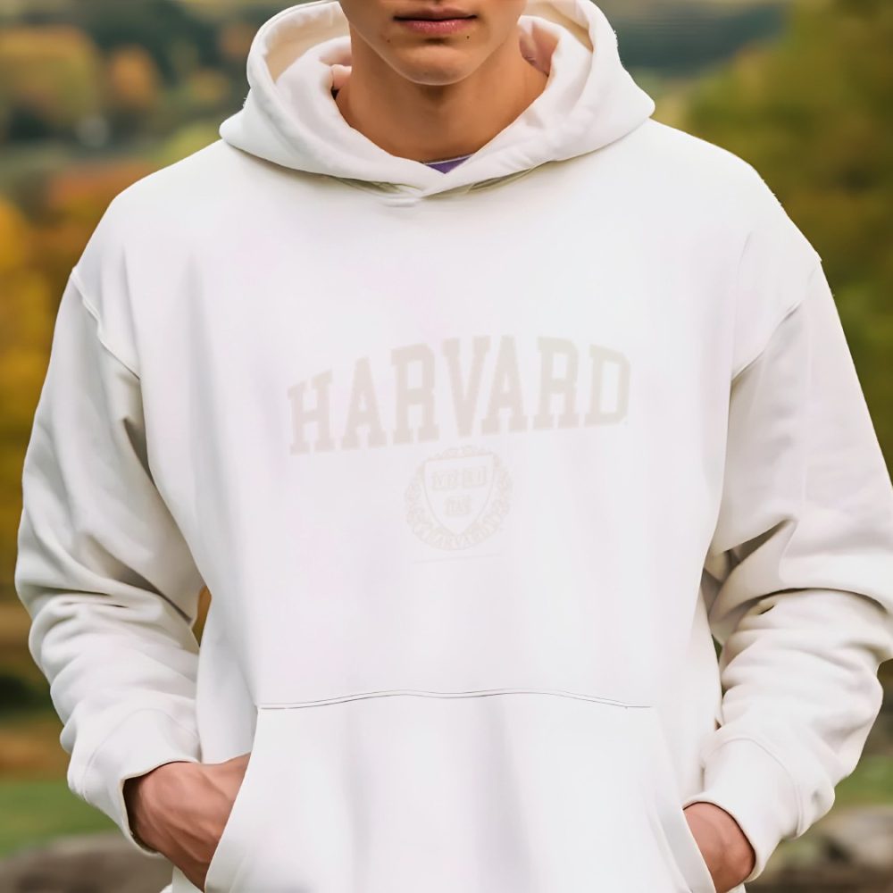 Sweat-shirt à capuche Homme Harvard avec un design de Harvard Écusson crème