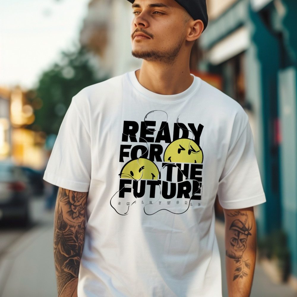T-shirt homme Smiley World avec un design de Smiley World  Ready For The Future noir