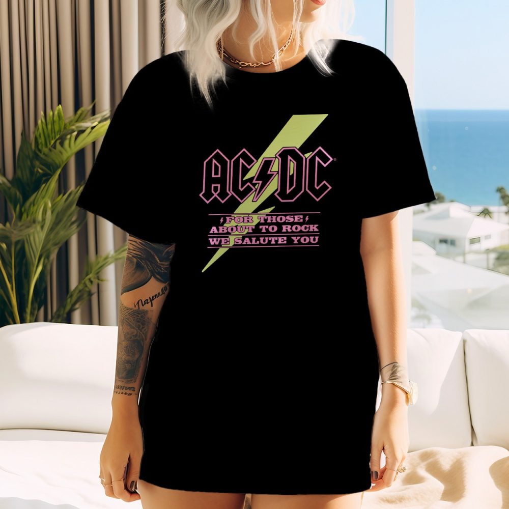T-shirt bio oversize Femme ACDC avec un design de ACDC For those About To Rock vert
