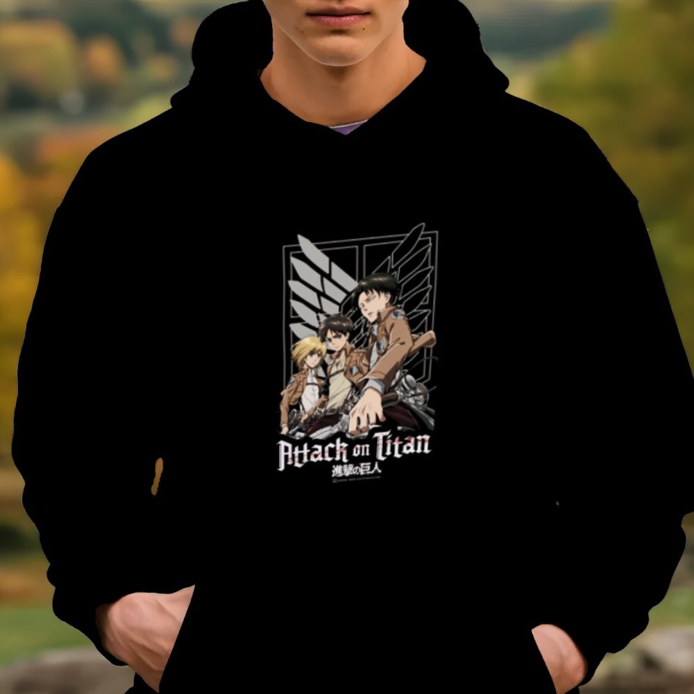 Sweat-shirt à capuche Homme Attack On Titan avec un design de Attack On Titan Group blanc