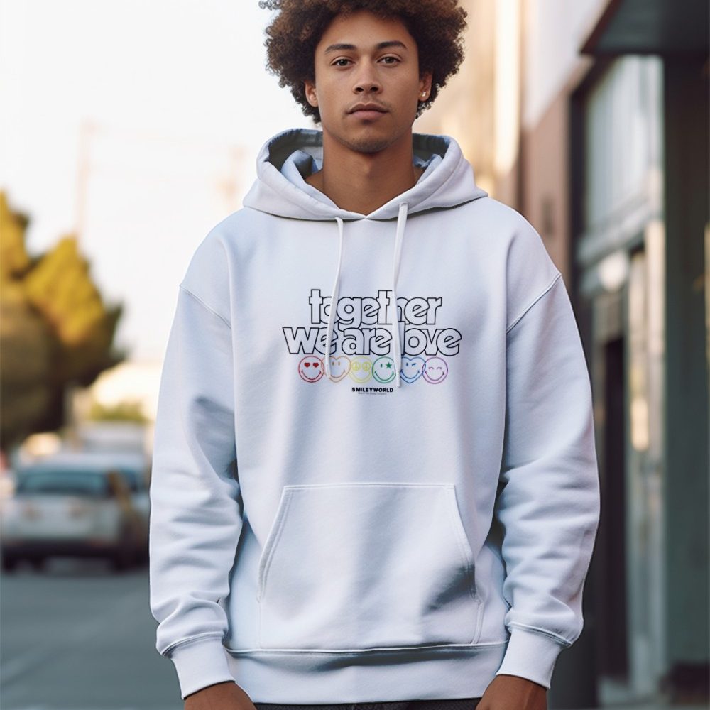 Sweat-shirt à capuche Homme Smiley World avec un design de Smiley World Together We Are Love noir