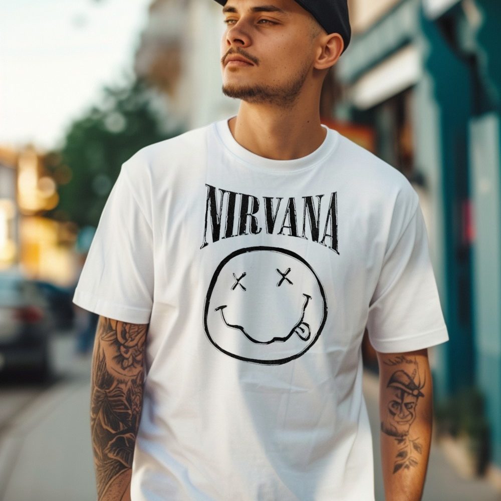 T-shirt homme Nirvana avec un design de Nirvana Smiley Artwork noir