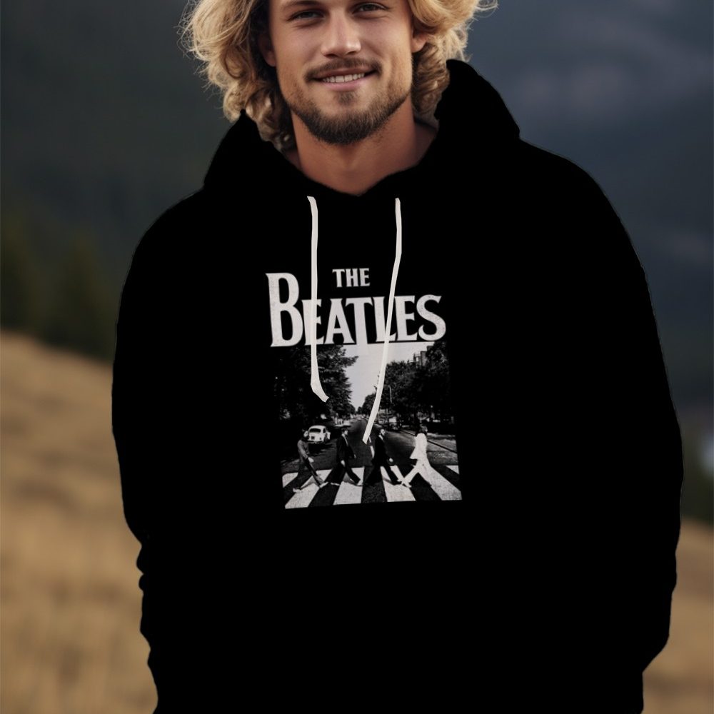Sweat-shirt à capuche Homme The Beatles avec un design de The Beatles Crossing Road blanc