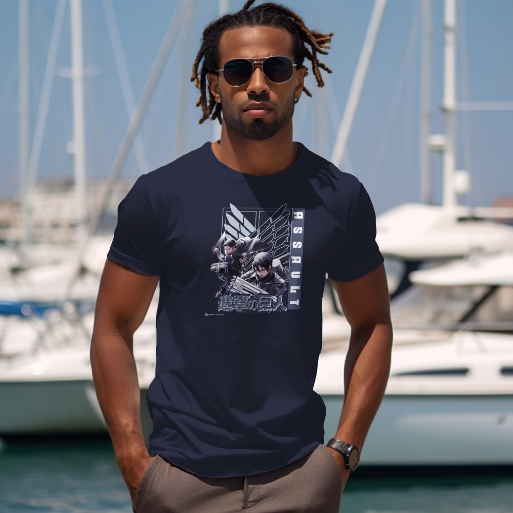 T-shirt Homme Attack On Titan avec un design de Attack On Titan Assault blanc