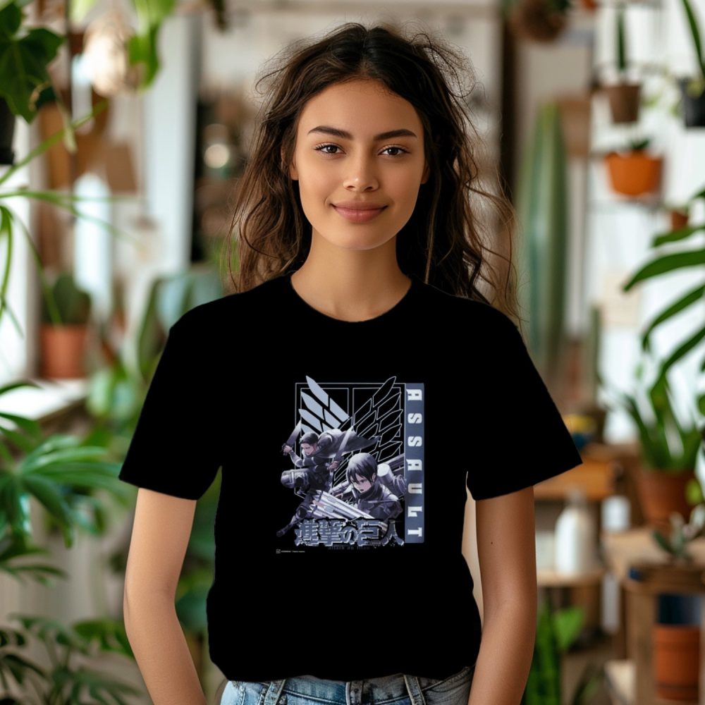 T-shirt Femme Attack On Titan avec un design de Attack On Titan Assault blanc