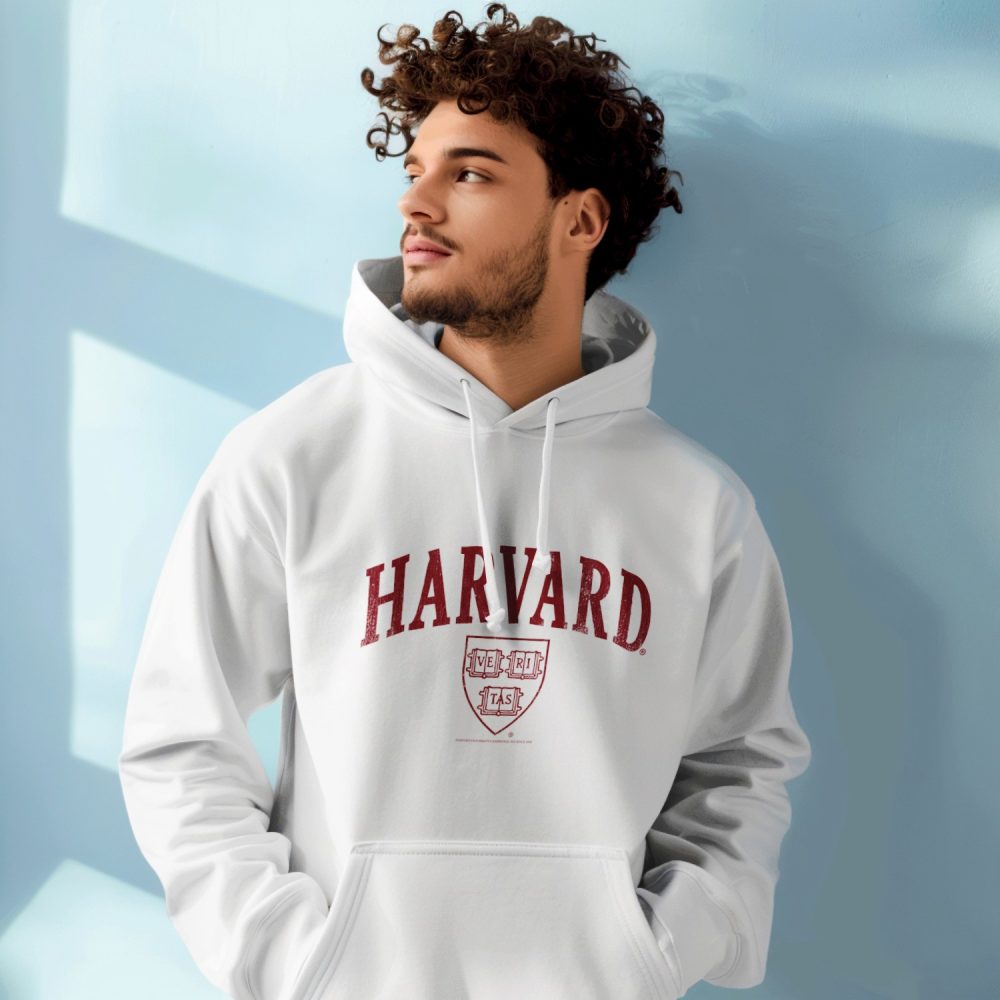 Sweat-shirt à capuche Homme Harvard avec un design de Harvard Arc Écusson Used Contour rouge