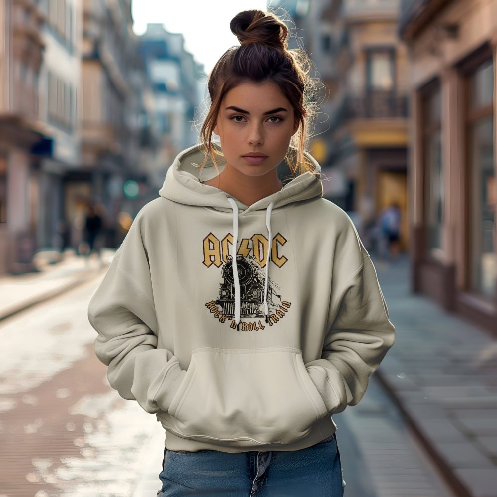 Sweat-shirt à capuche Femme ACDC avec un design de ACDC Rock n' Roll Train noir