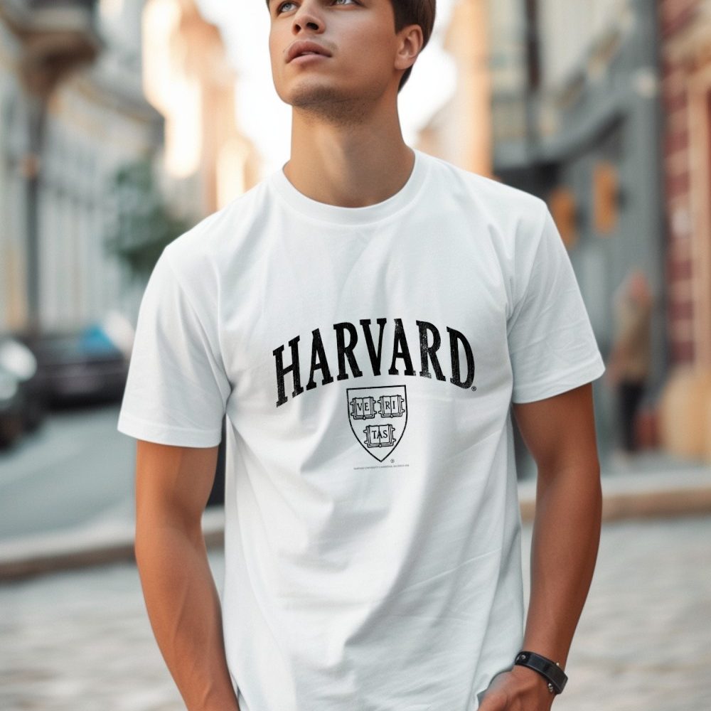 T-shirt Homme Harvard avec un design de Harvard Arc Écusson Used Contour noir