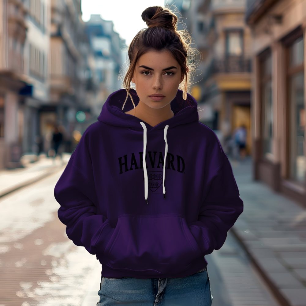 Sweat-shirt à capuche Femme Harvard avec un design de Harvard Arc Écusson Used Contour noir