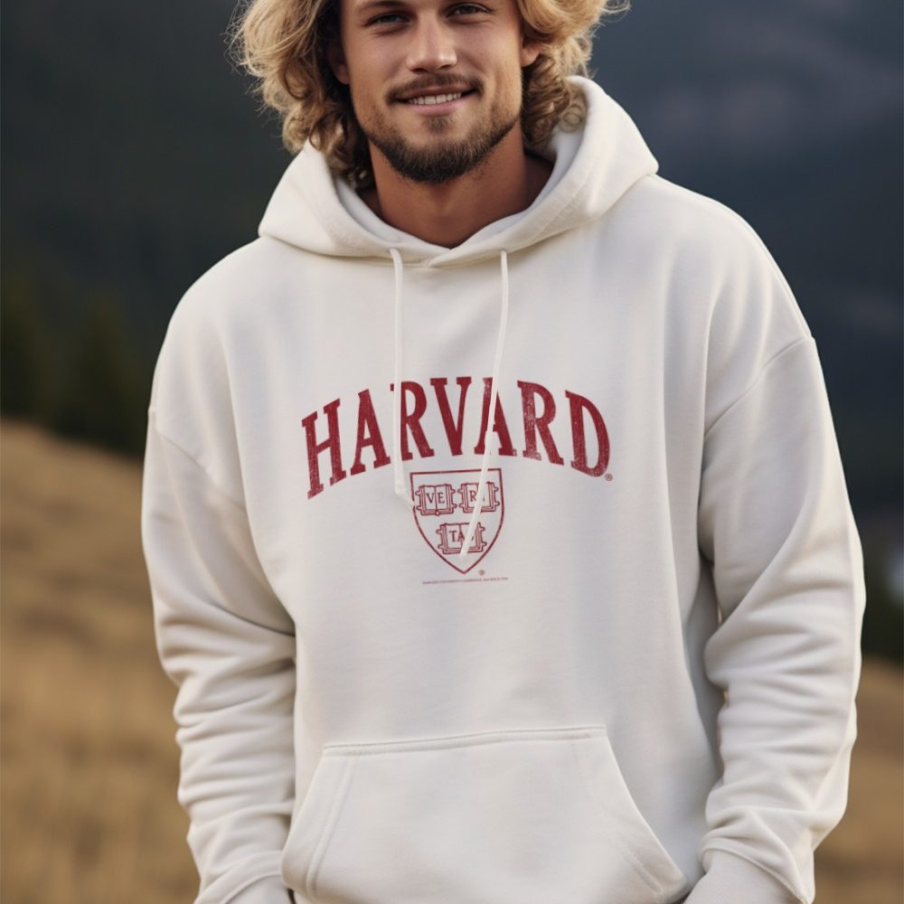 Sweat-shirt à capuche Homme Harvard avec un design de Harvard Arc Écusson Used Contour rouge