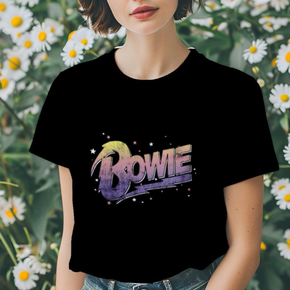 T-shirt Femme Bowie avec un design de Bowie Dégradé jaune violet stars