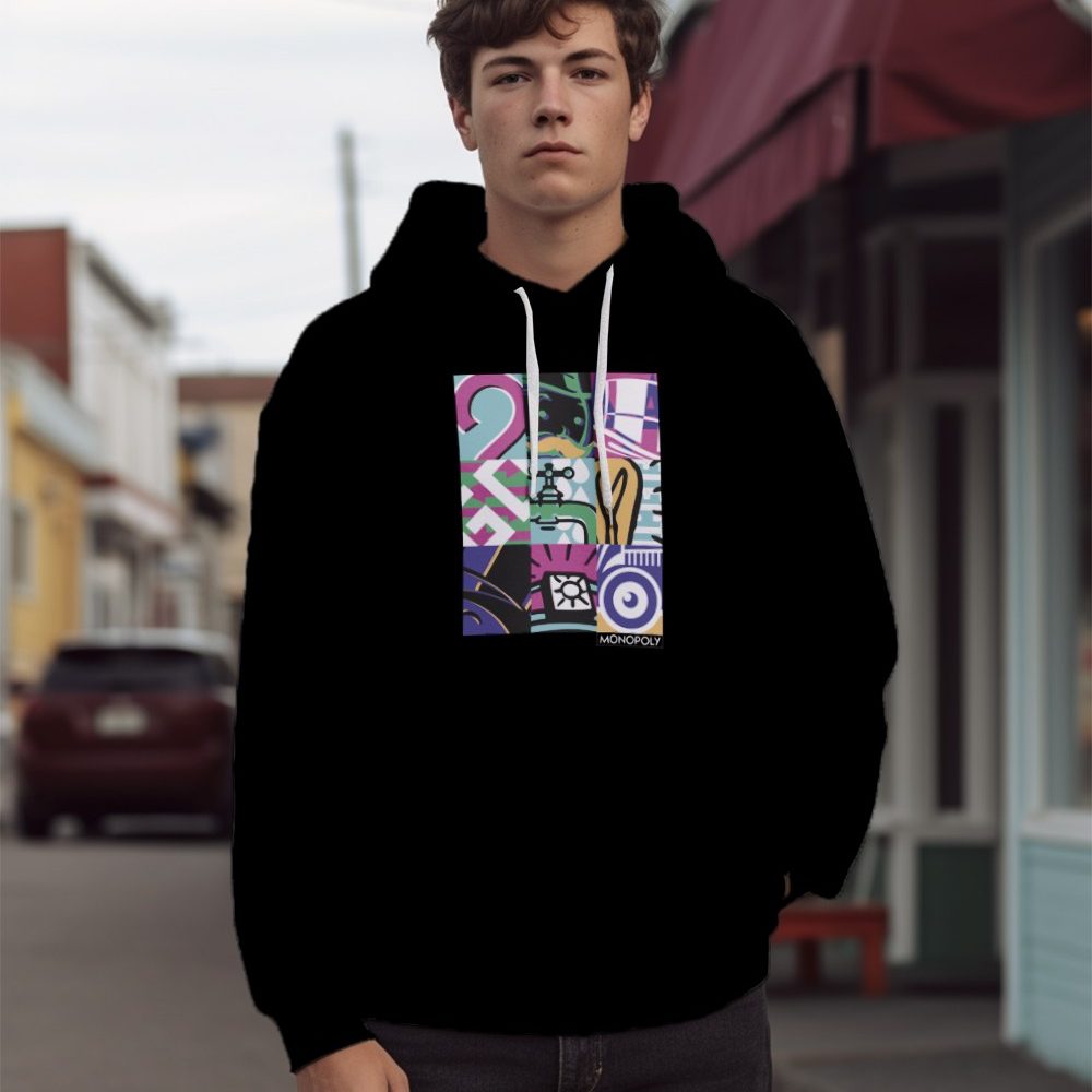 Sweat-shirt à capuche Homme Monopoly avec un design de Monopoly Symbols blanc