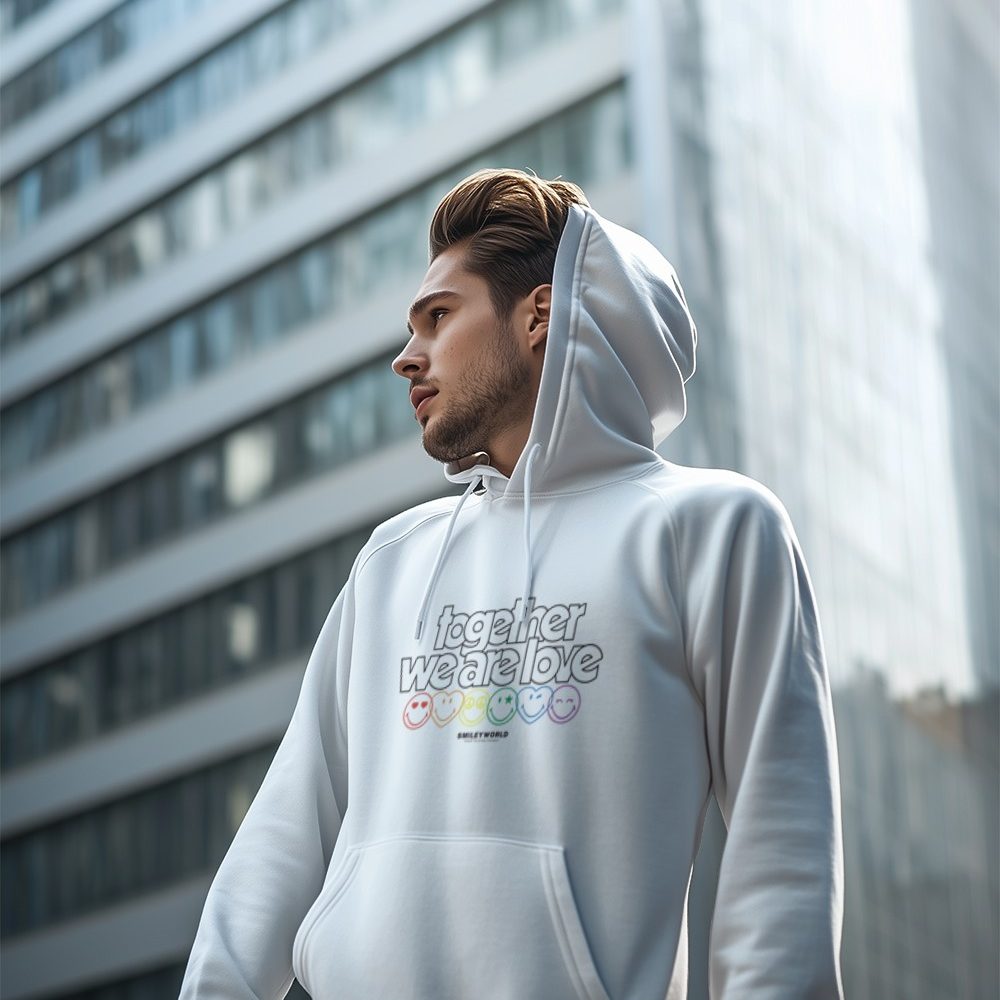 Sweat-shirt à capuche homme Smiley World avec un design de Smiley World Together We Are Love noir