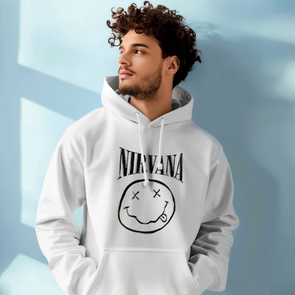 Sweat-shirt à capuche Homme Nirvana avec un design de Nirvana Smiley Artwork noir