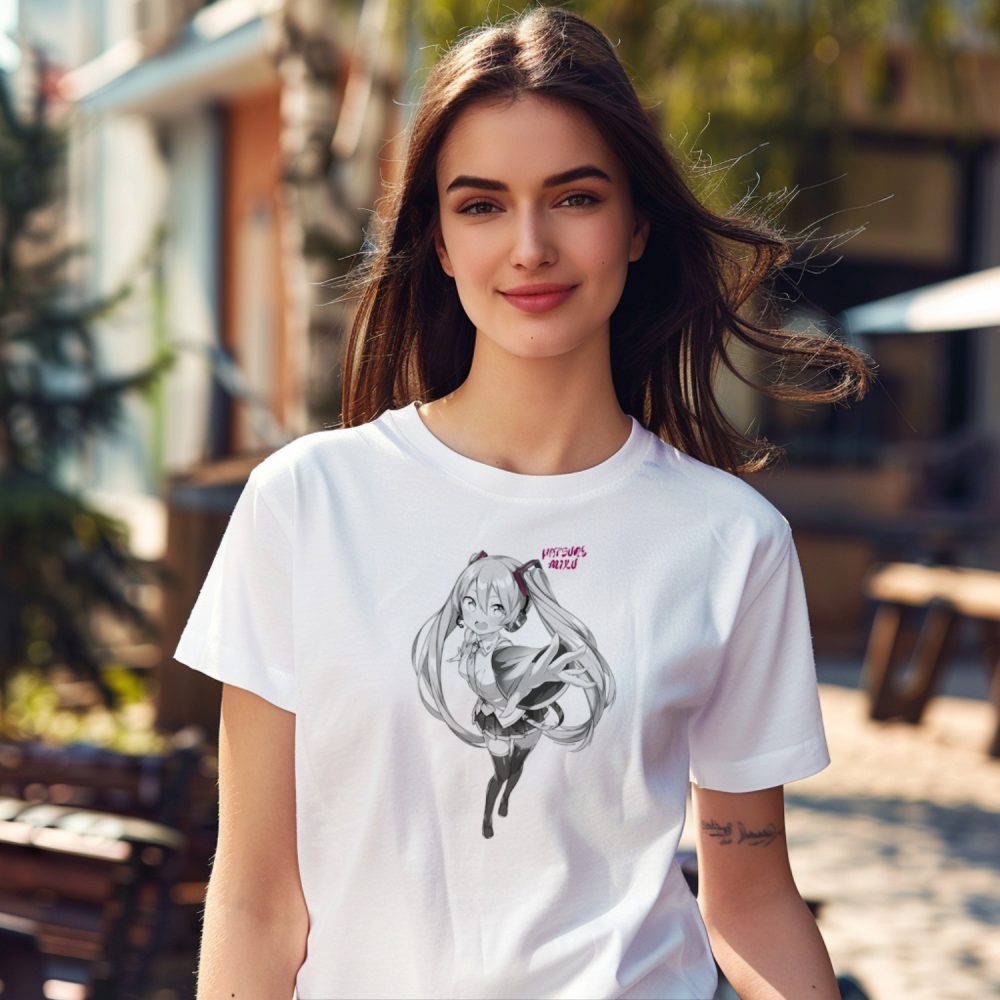 T-shirt Femme Hatsune Miku avec un design de Hatsune Miku Vedette gris