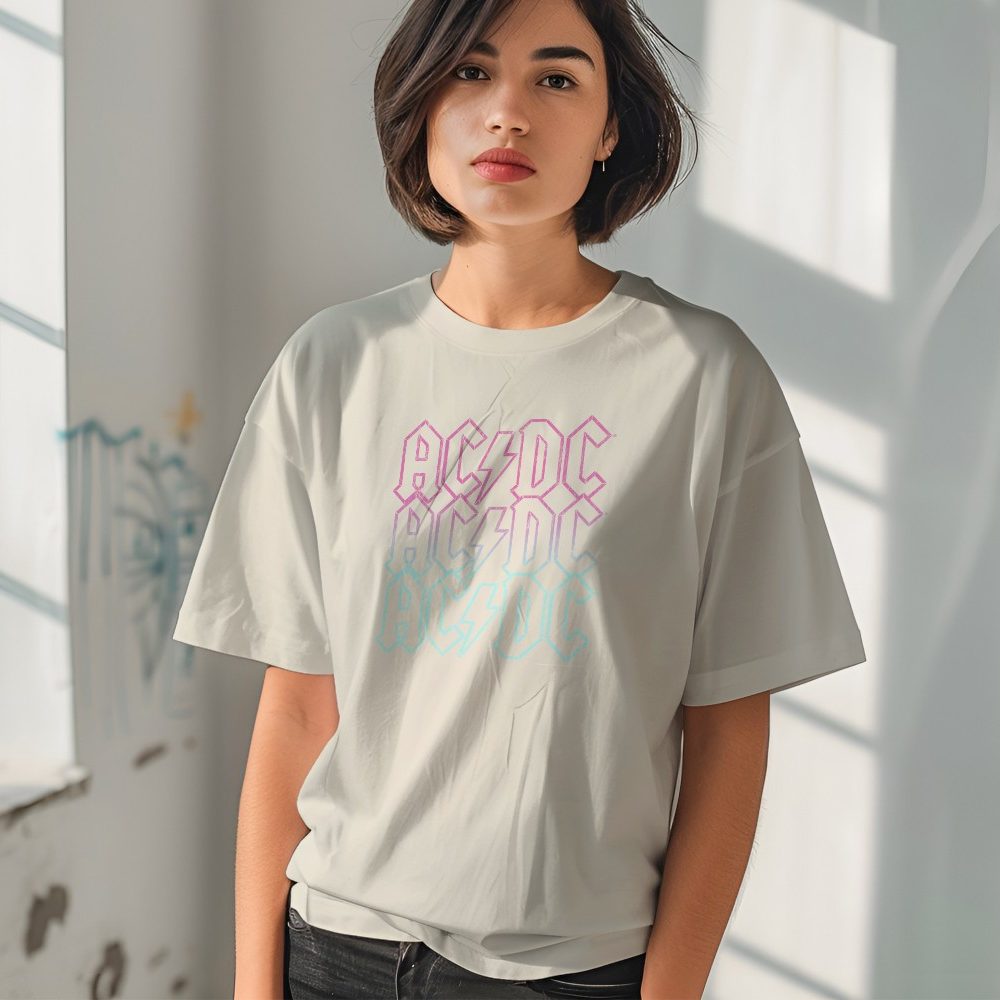 T-shirt oversize coton bio femme ACDC avec un design de ACDC Contour rose bleu
