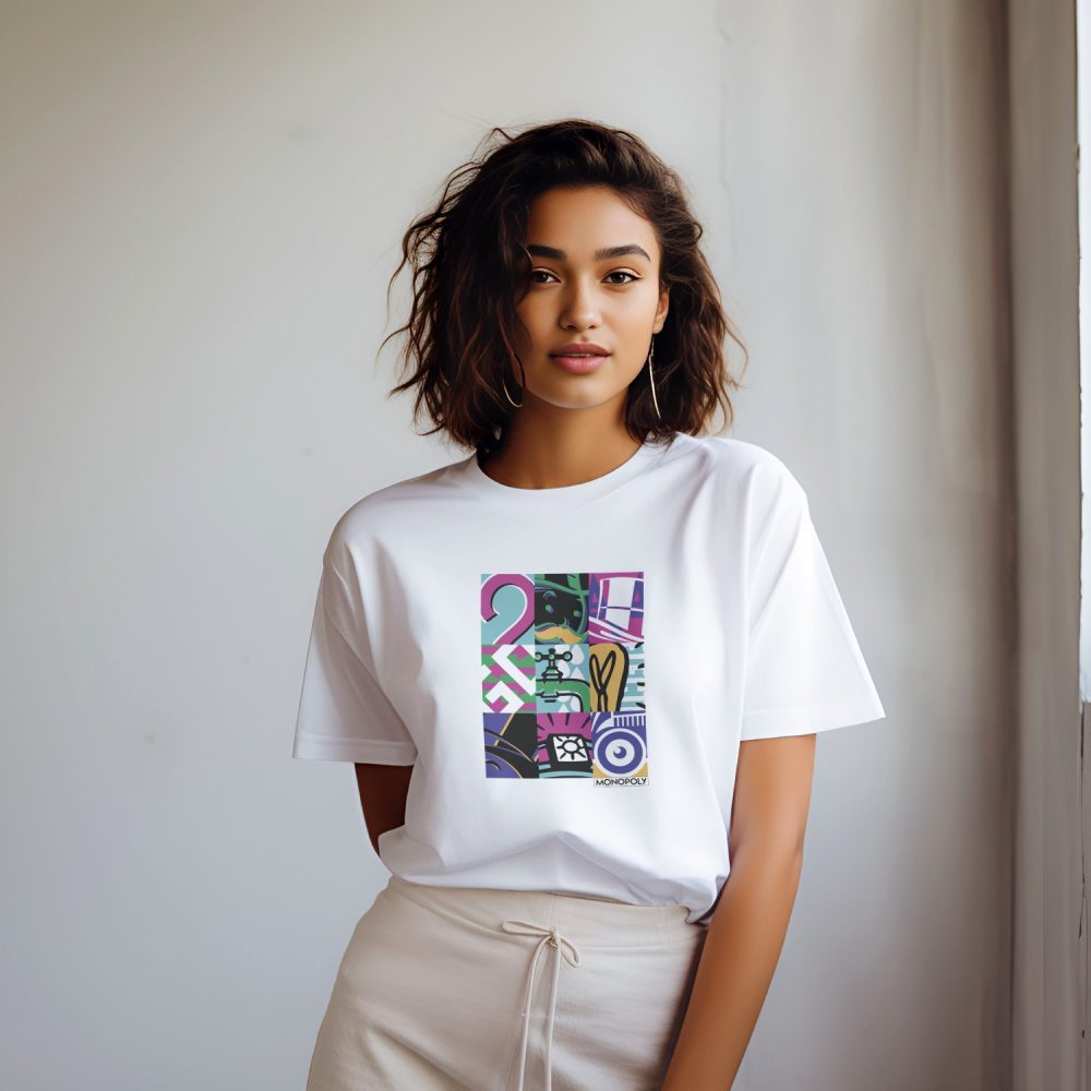 T-shirt oversize coton bio Femme Monopoly avec un design de Monopoly Symbols noir