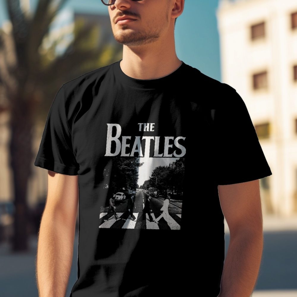 T-shirt Homme The Beatles avec un design de The Beatles Crossing Road blanc