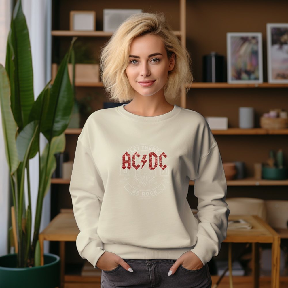 Sweat oversize coton bio femme ACDC avec un design de ACDC Let There Be Rock blanc