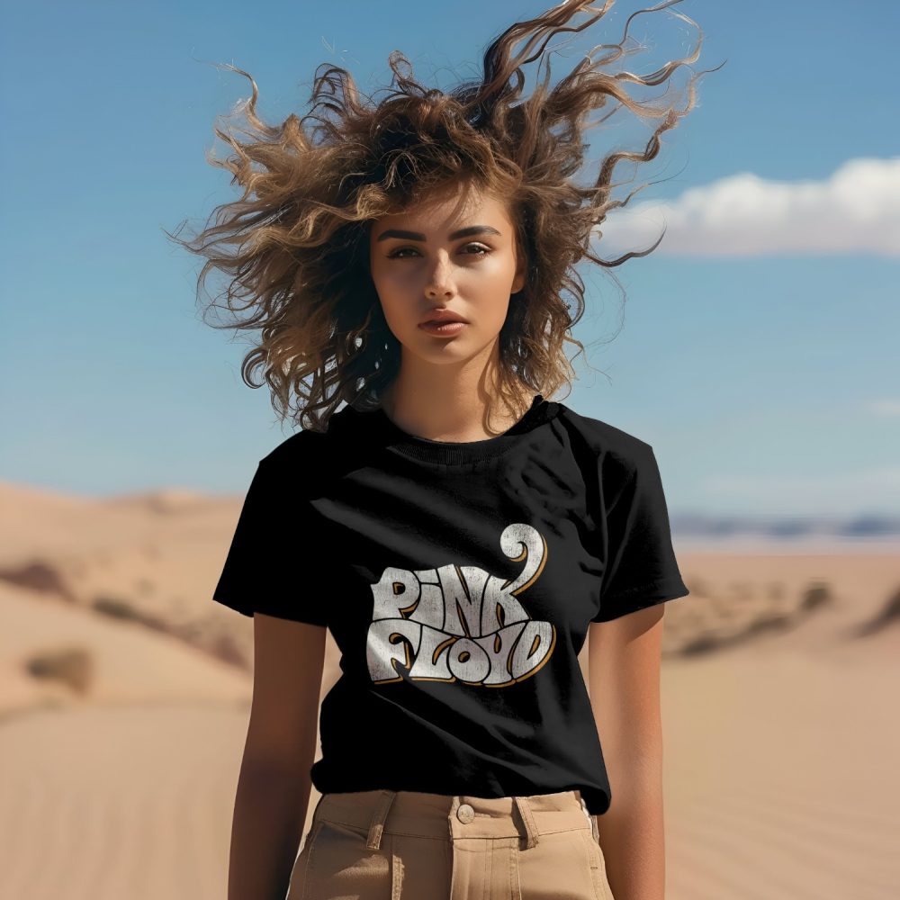 T-shirt Femme Pink Floyd avec un design de Pink Floyd Wavy Used blanc jaune