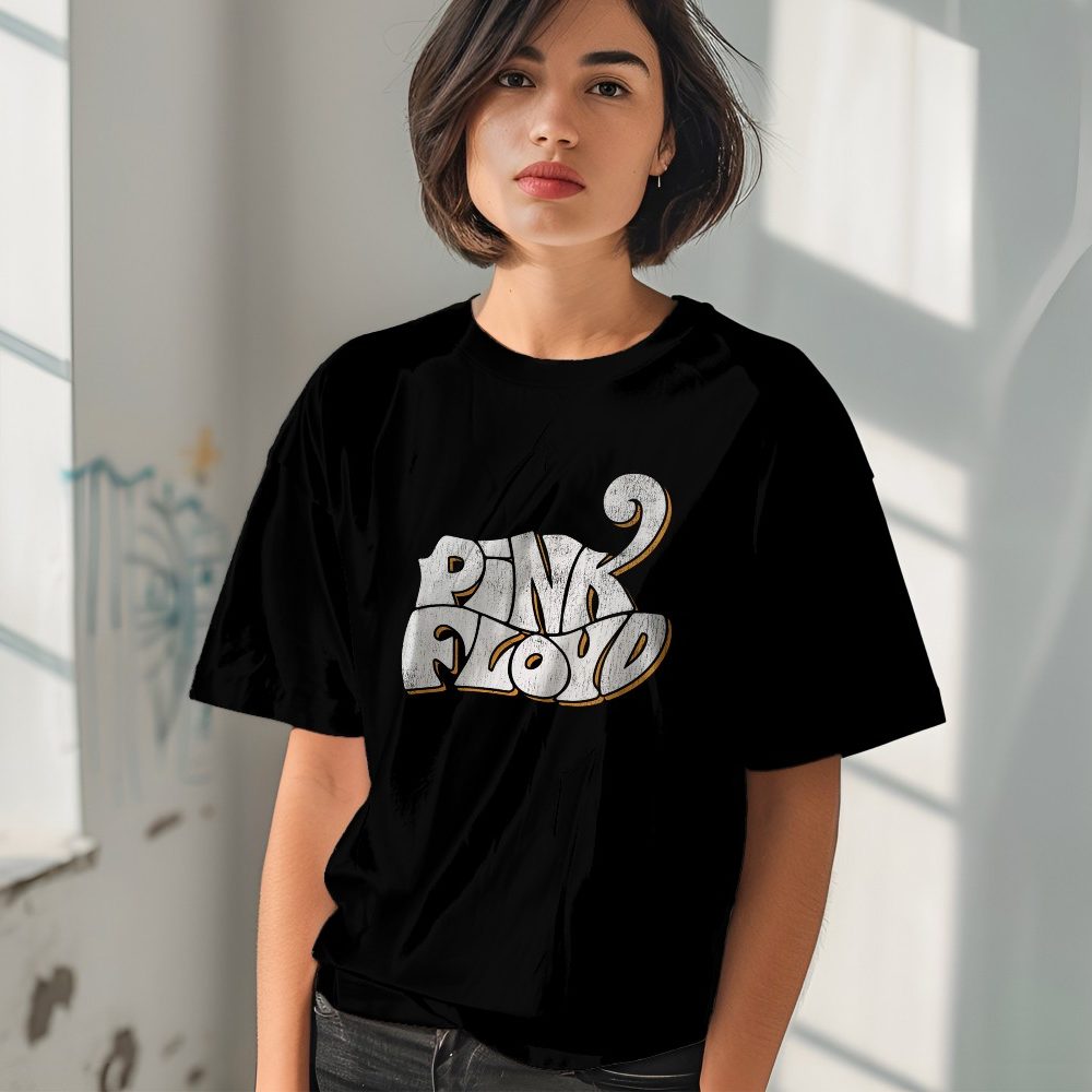 T-shirt oversize coton bio Femme Pink Floyd avec un design de Pink Floyd Wavy Used blanc jaune
