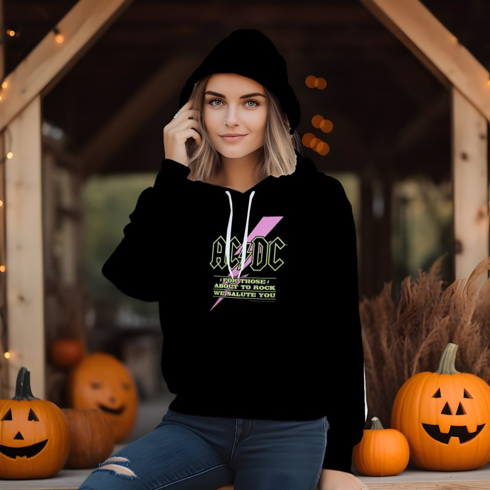 Sweat-shirt à capuche Femme ACDC avec un design de ACDC For those About To Rock rose