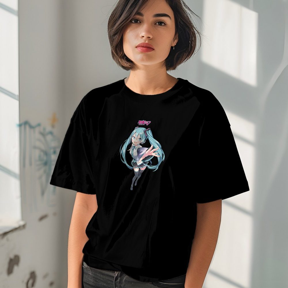 T-shirt oversize coton bio Femme Hatsune Miku avec un design de Hatsune Miku Vedette couleur