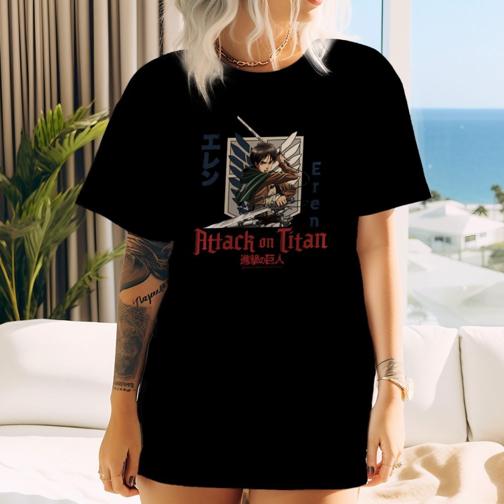 T-shirt oversize coton bio Femme Attack On Titan avec un design de Attack On Titan Eren