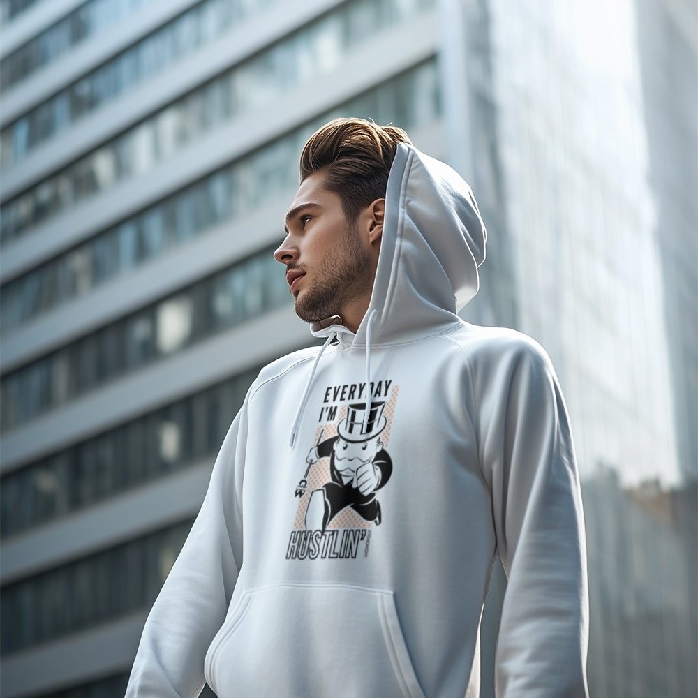 Sweat-shirt à capuche Homme Monopoly avec un design de Monopoly Everyday I'm Hustlin' noir