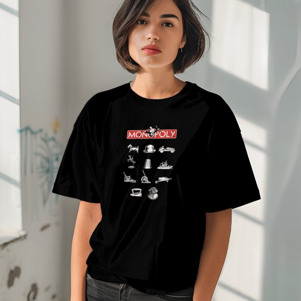 T-shirt oversize coton bio Femme Monopoly avec un design de Monopoly Pions noir