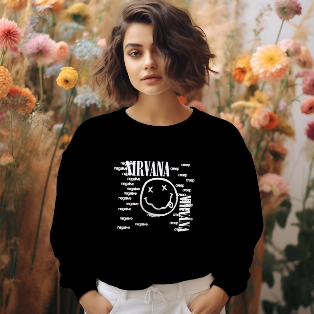 Sweat oversize coton bio Femme Nirvana avec un design de Nirvana Negative Creep blanc