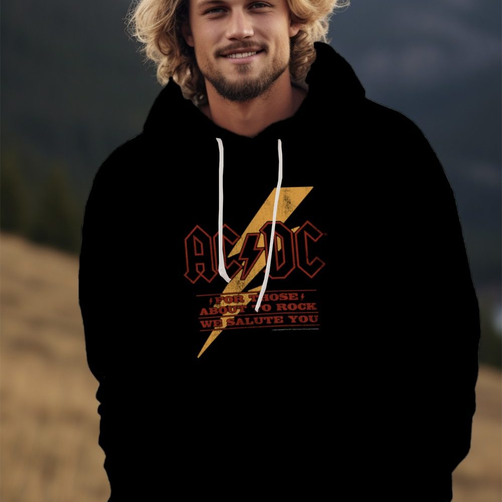 Sweat-shirt à capuche Homme ACDC avec un design de ACDC For those About To Rock jaune
