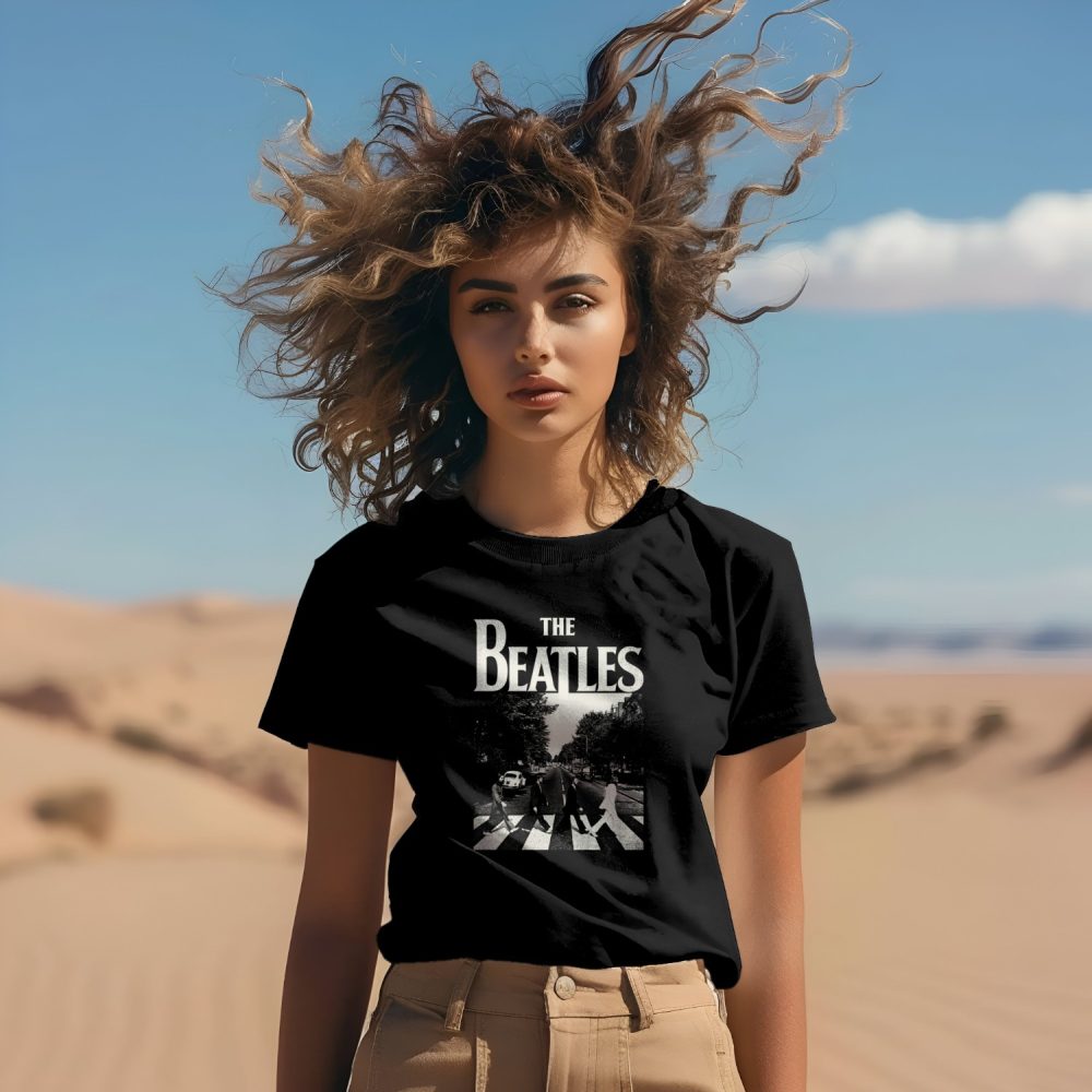 T-shirt Femme The Beatles avec un design de The Beatles Crossing Road blanc