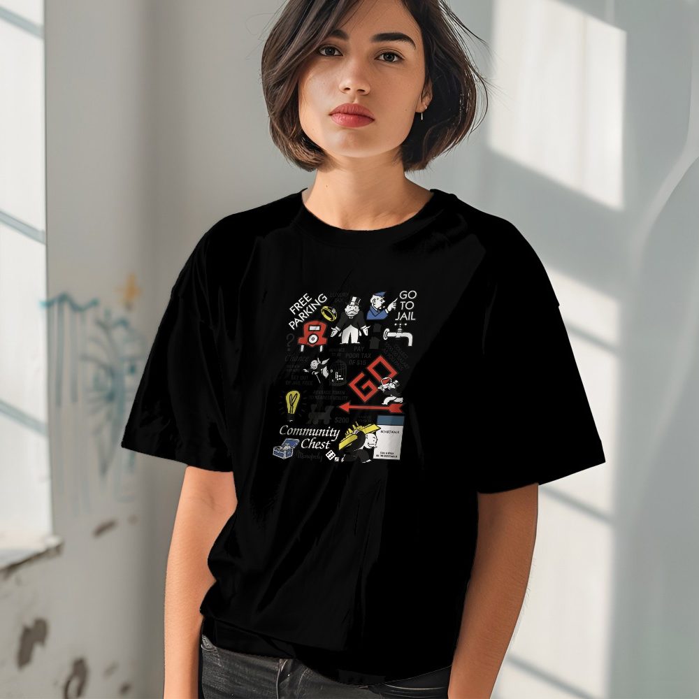 T-shirt oversize coton bio Femme Monopoly avec un design de Monopoly Cases De Jeu