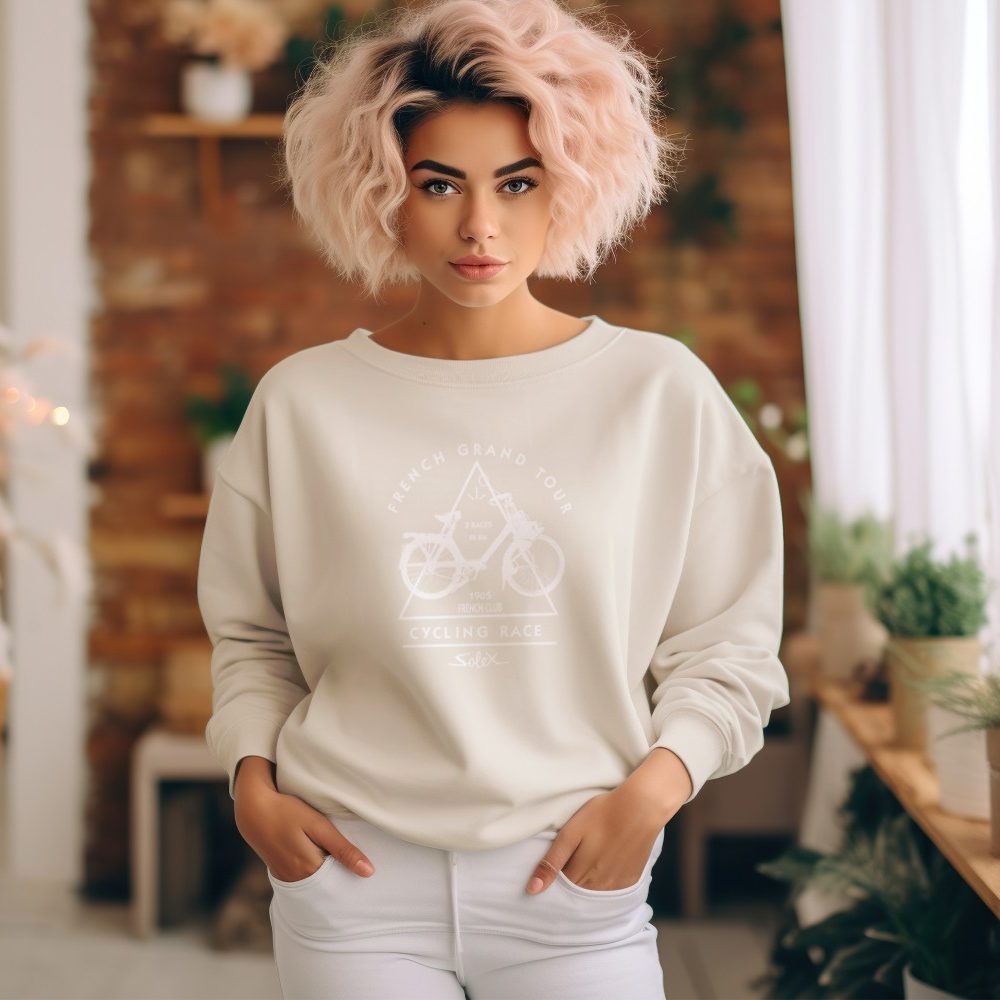 Sweat oversize coton bio Femme Solex avec un design de Solex French Grand Tour blanc