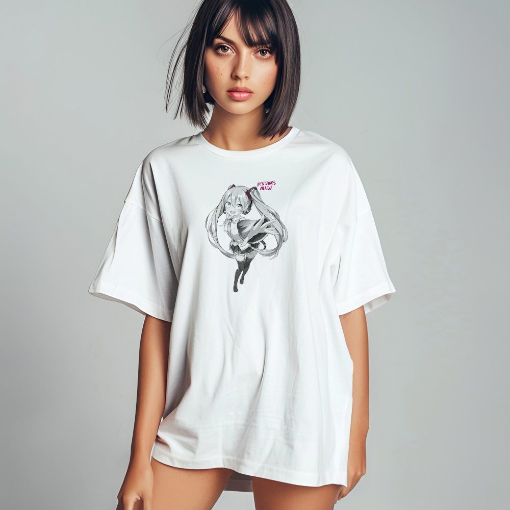 T-shirt oversize coton bio Femme Hatsune Miku avec un design de Hatsune Miku Vedette gris