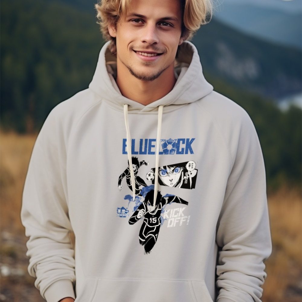 Sweat-shirt à capuche Homme Bluelock avec un design de Bluelock Kick Off bleu et blanc