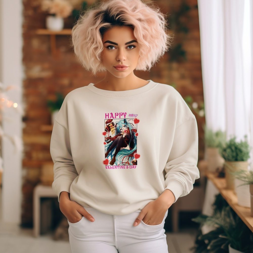 Sweat oversize coton bio Femme Hatsune Miku avec un design de Hatsune Miku Valentine