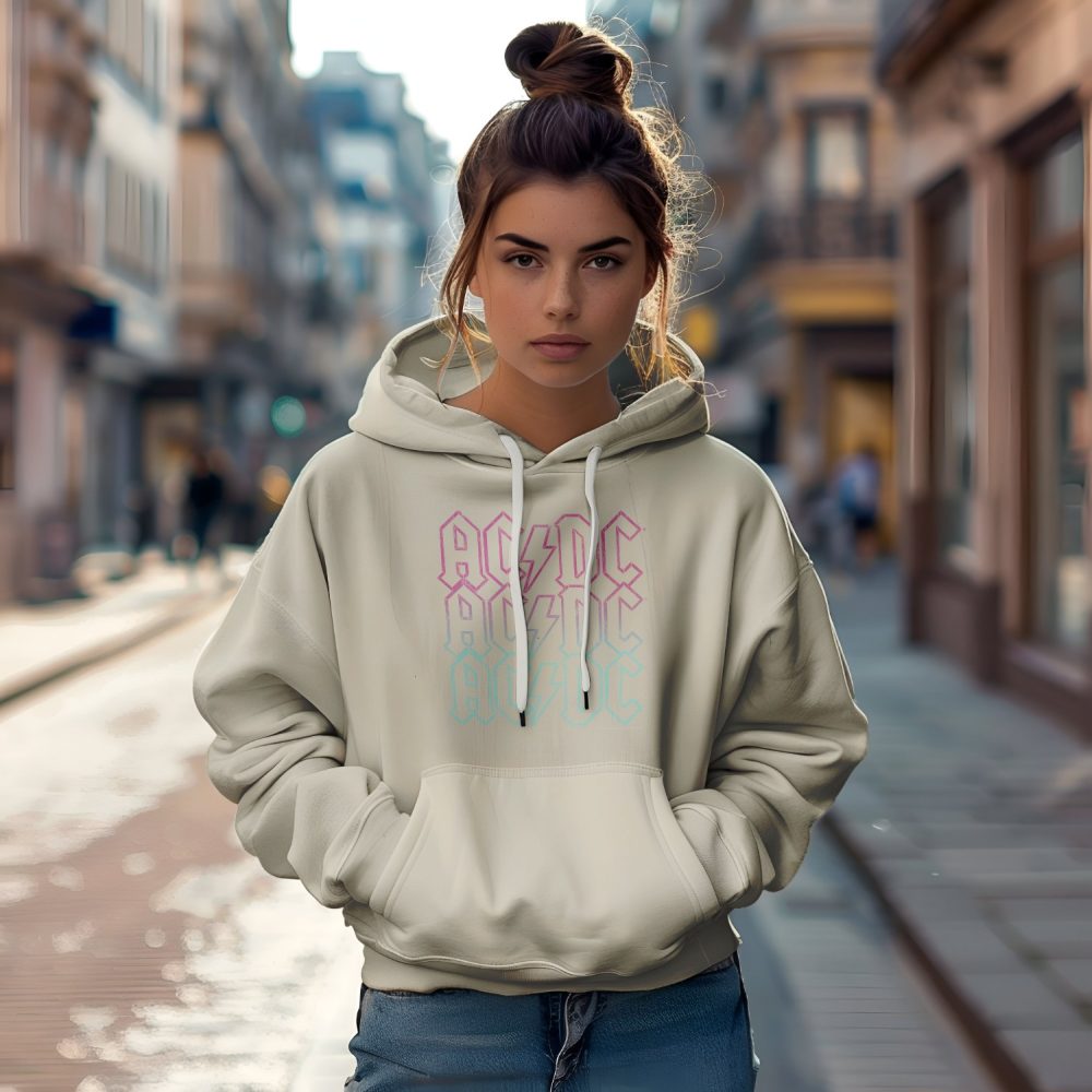 Sweat-shirt à capuche femme ACDC avec un design de ACDC Contour rose bleu