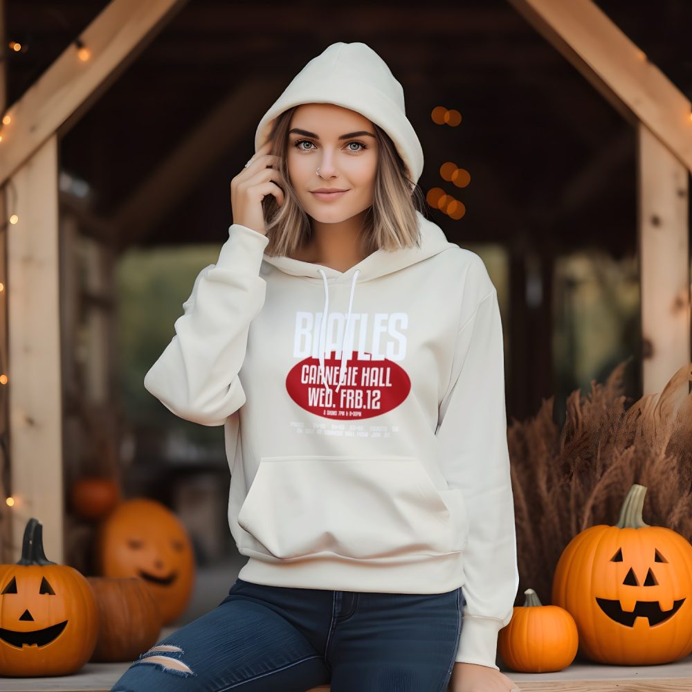 Sweat-shirt à capuche Femme The Beatles avec un design de The Beatles Carnegie Hall rouge