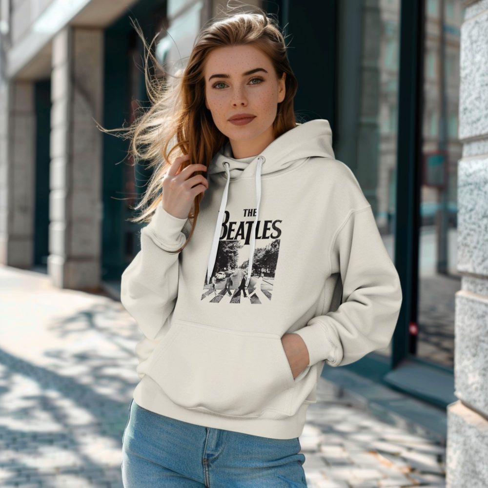 Sweat-shirt à capuche Femme The Beatles avec un design de The Beatles Crossing Road noir